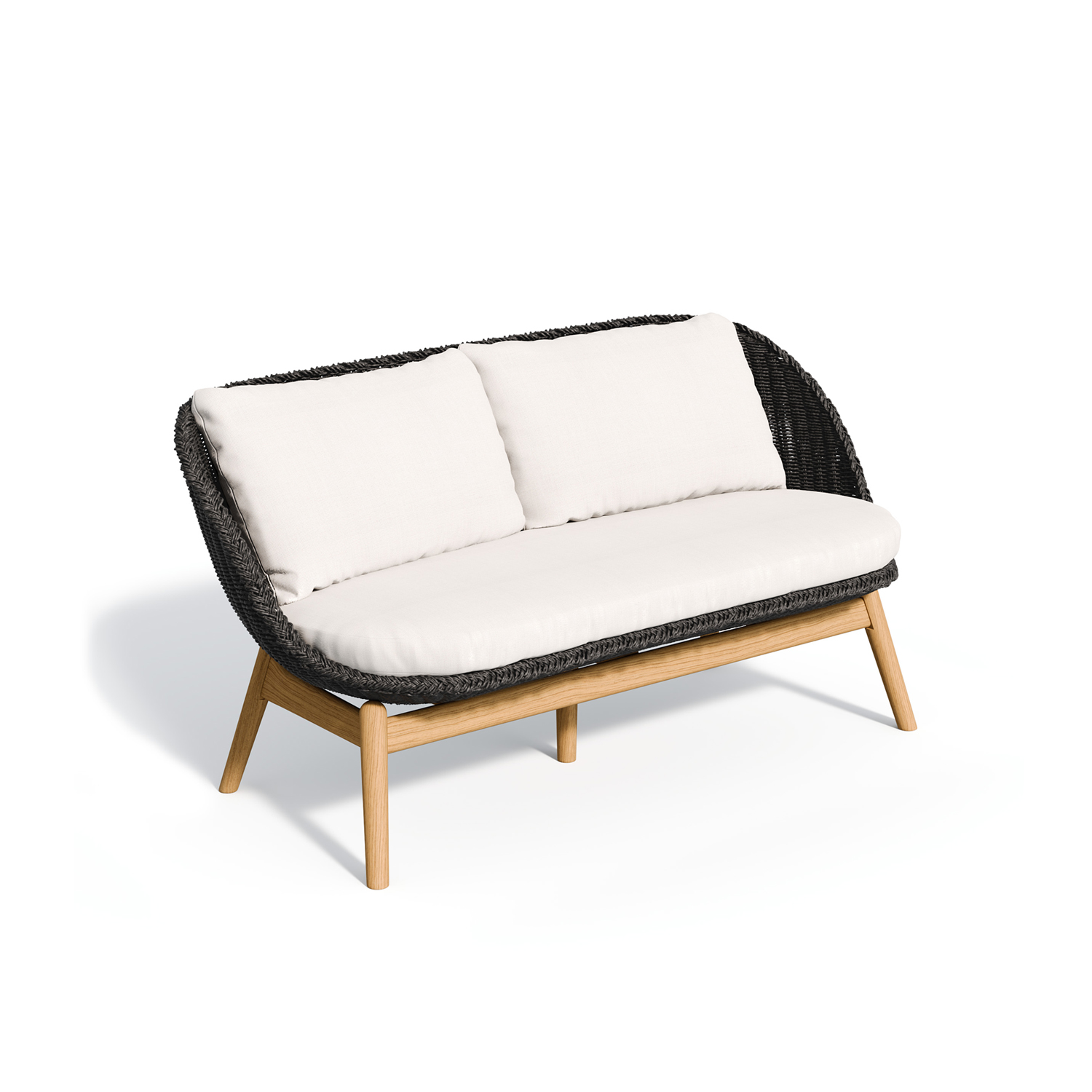 Tulle loveseat in the Shadow weave dressed in Bliss Linen cushions, photographed on white