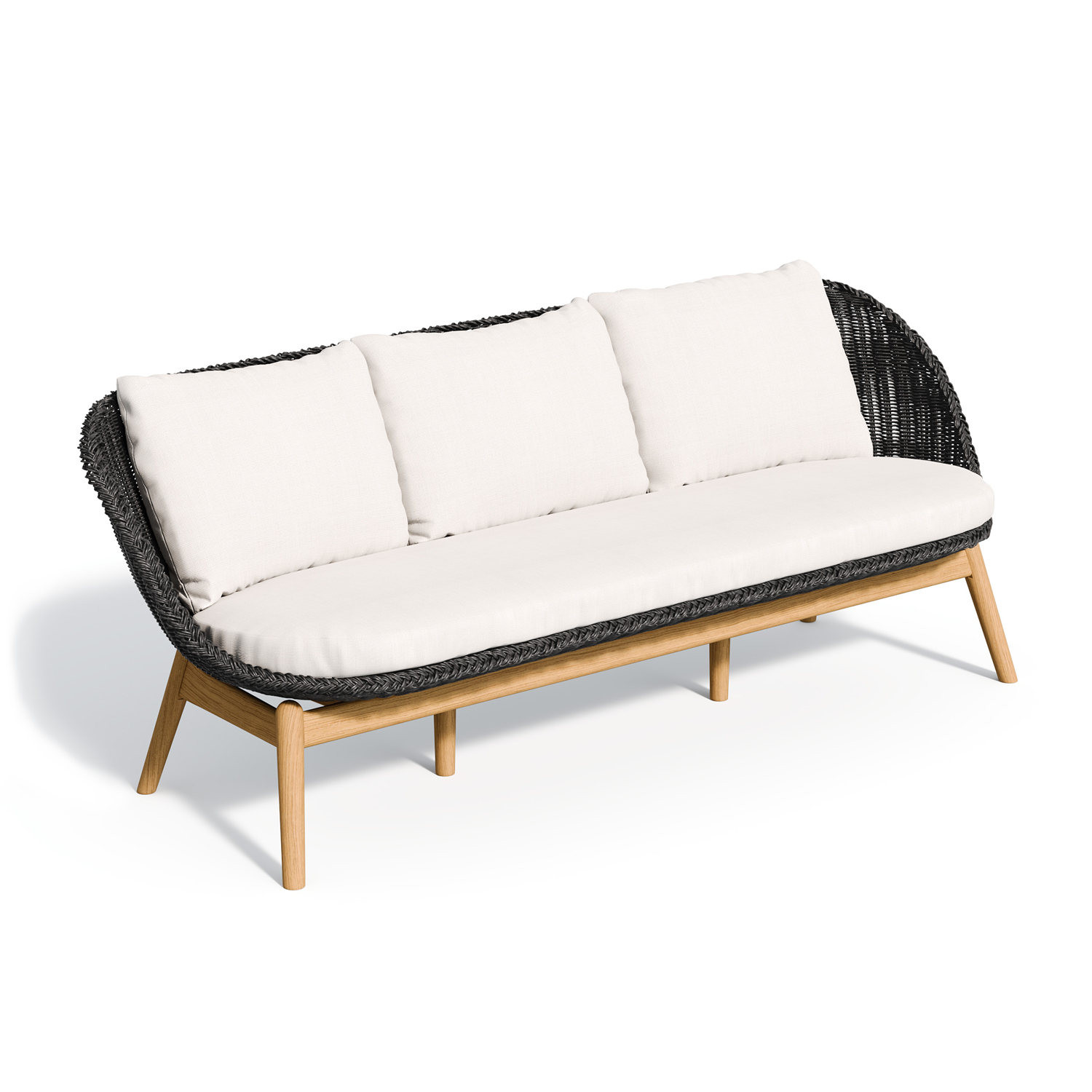 Tulle sofa in the Shadow weave with Bliss Linen seat and back cushions, on a white background